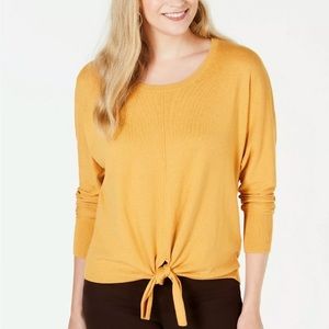 Long Sleeve Tie-Hem Pullover Sweater Gold